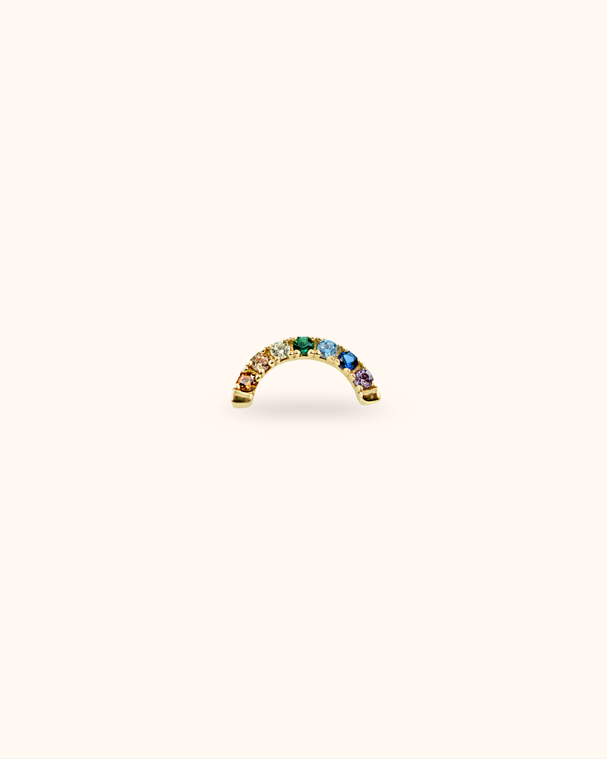 Piercing arco de oro sólido 14k con circonitas arcoiris