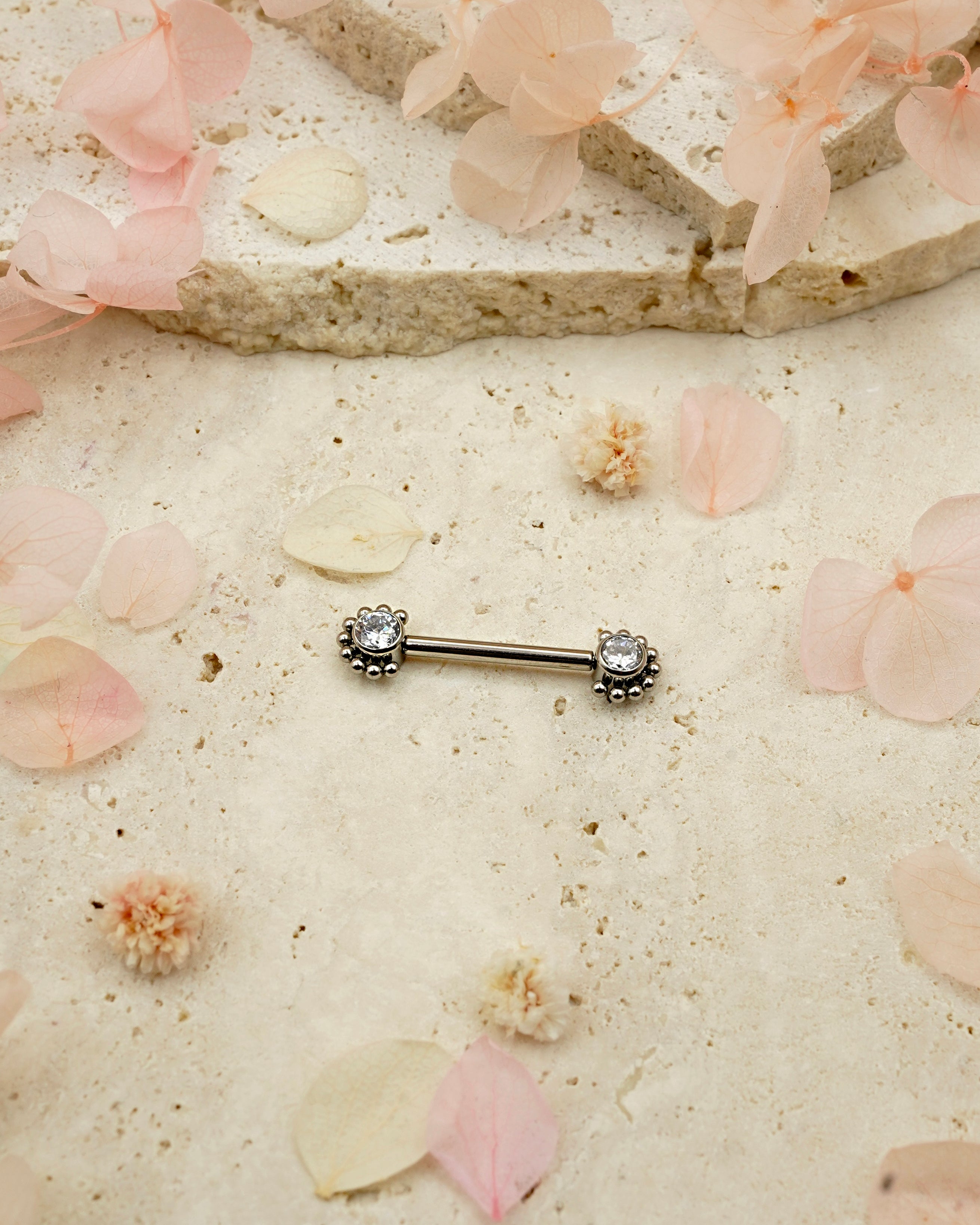 Nipple barbell with cz and beads