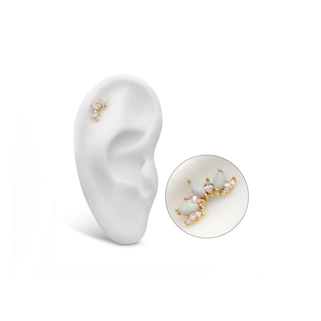 14k Solid gold alternating marquise with cz and opals