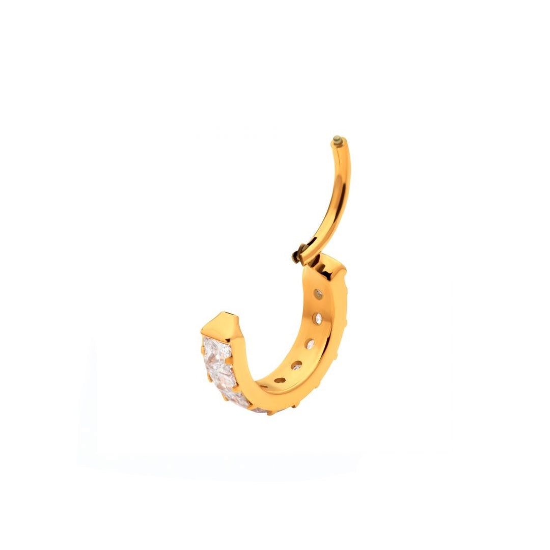 Pendiente Aro oro 24k PVD y cz cuadradas
