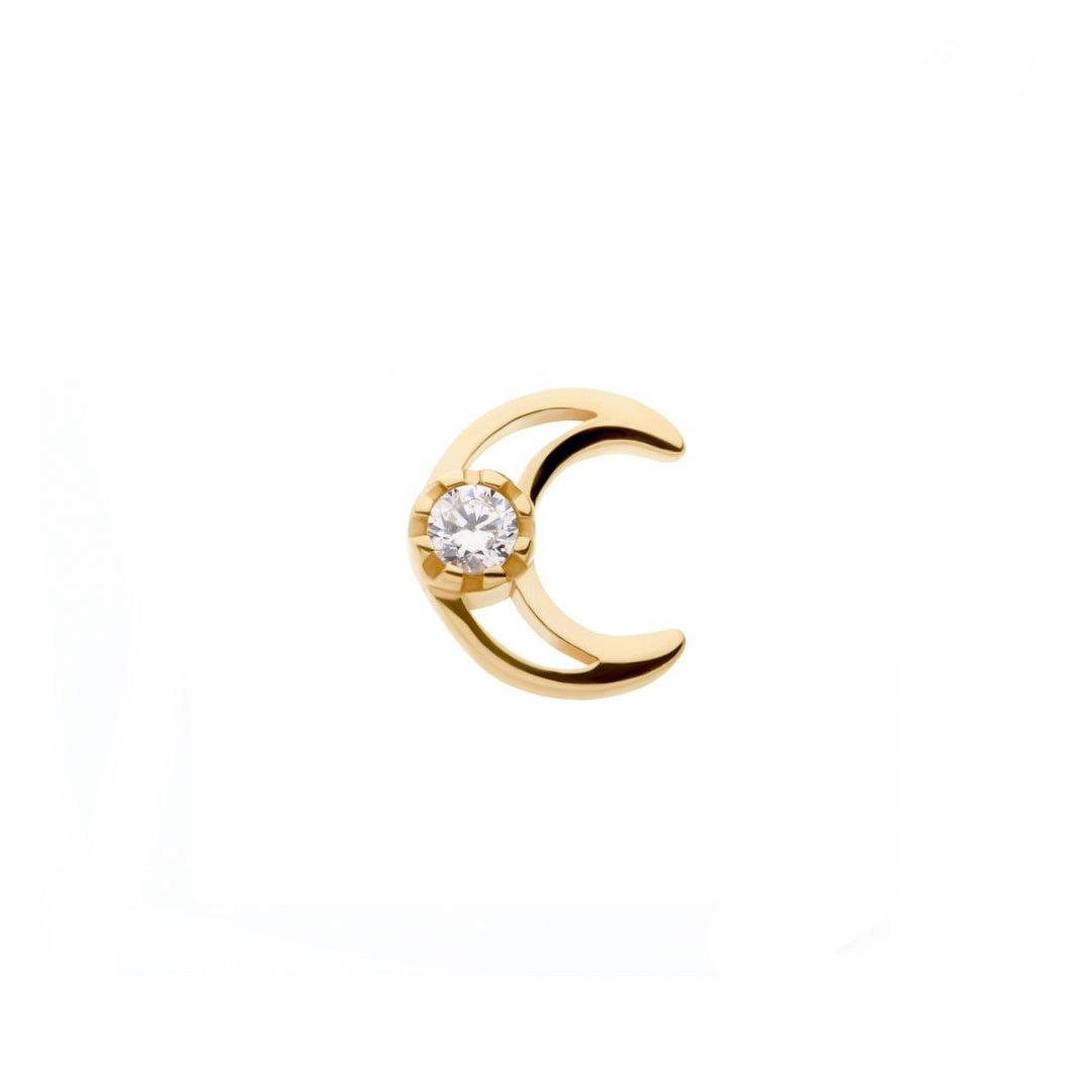 14k Solid gold crescent moon with a cz