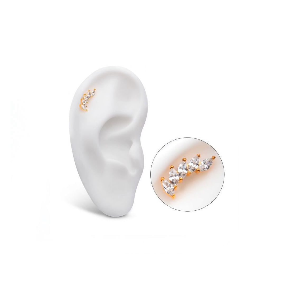 Pendiente curvo oro 24k PVD y circonitas