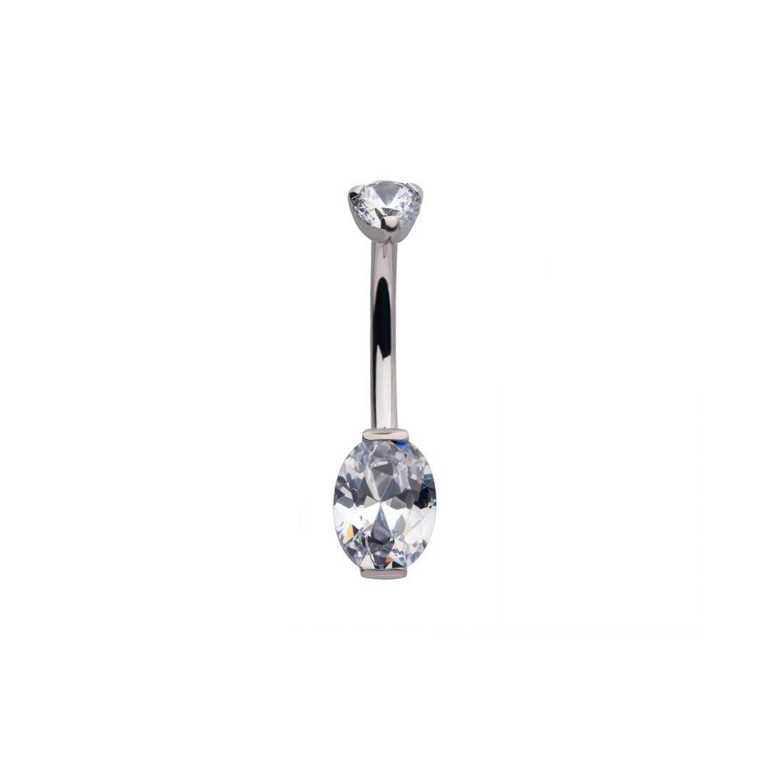 Pendiente para ombligo navel de titanio con circonitas ovaladas