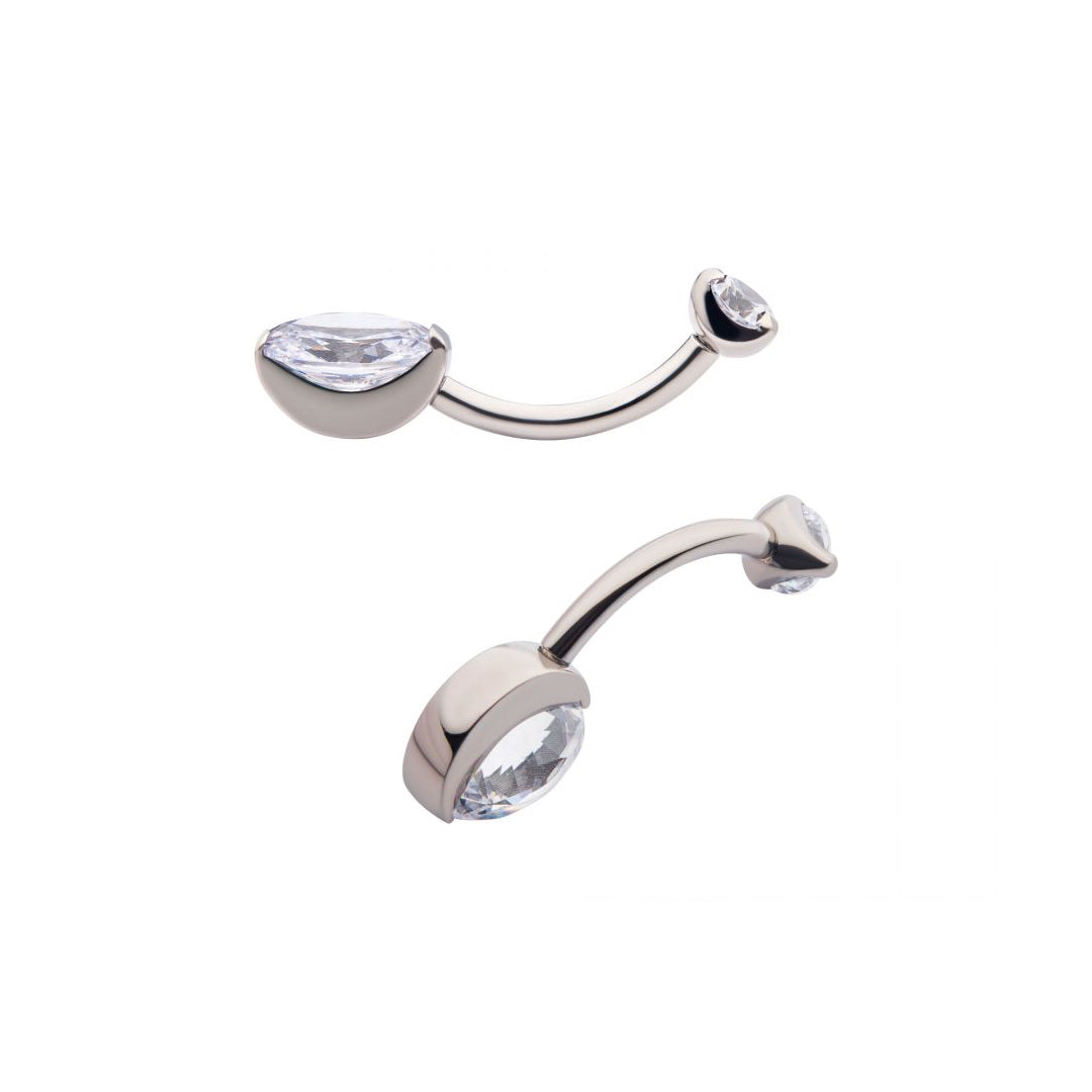 Pendiente para ombligo navel de titanio con circonitas ovaladas