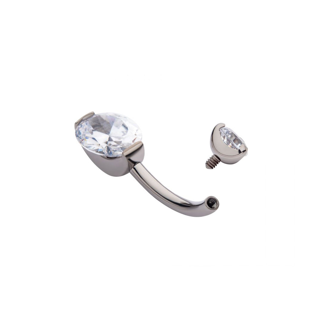 Pendiente para ombligo navel de titanio con circonitas ovaladas