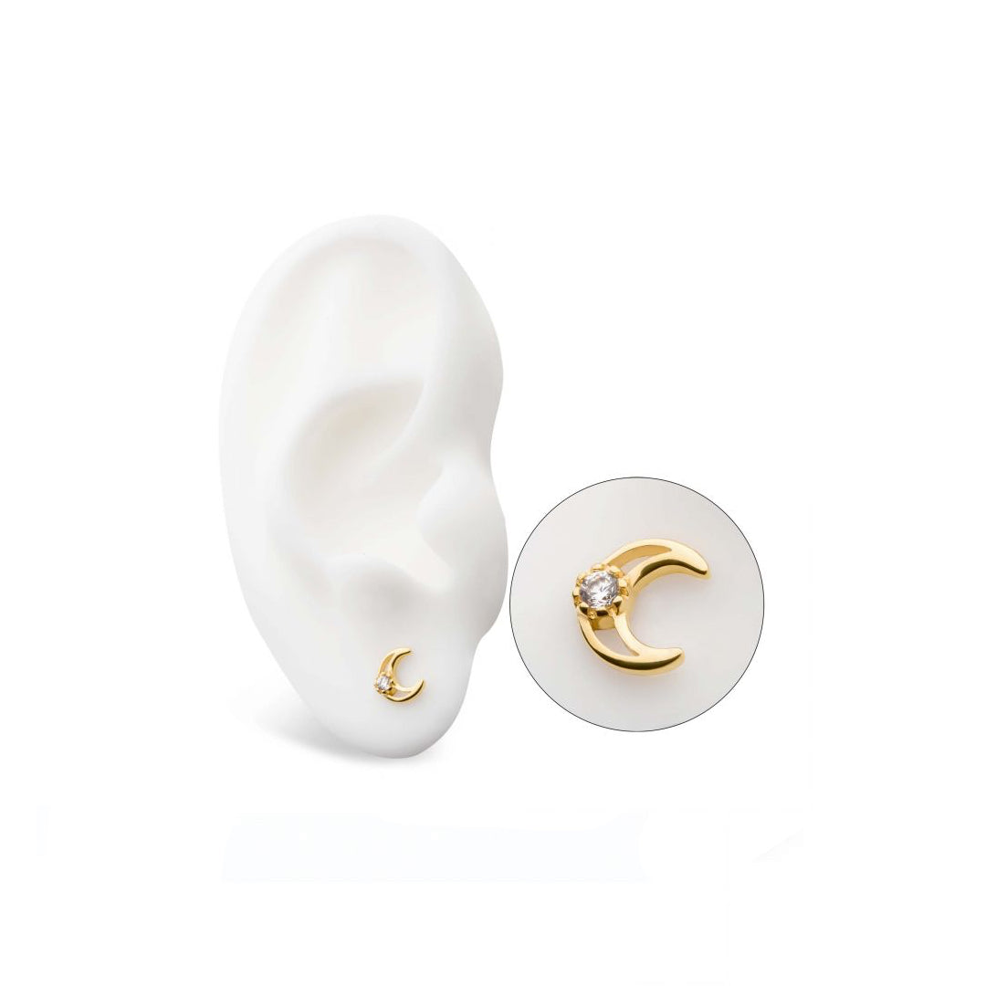 14k Solid gold crescent moon with a cz