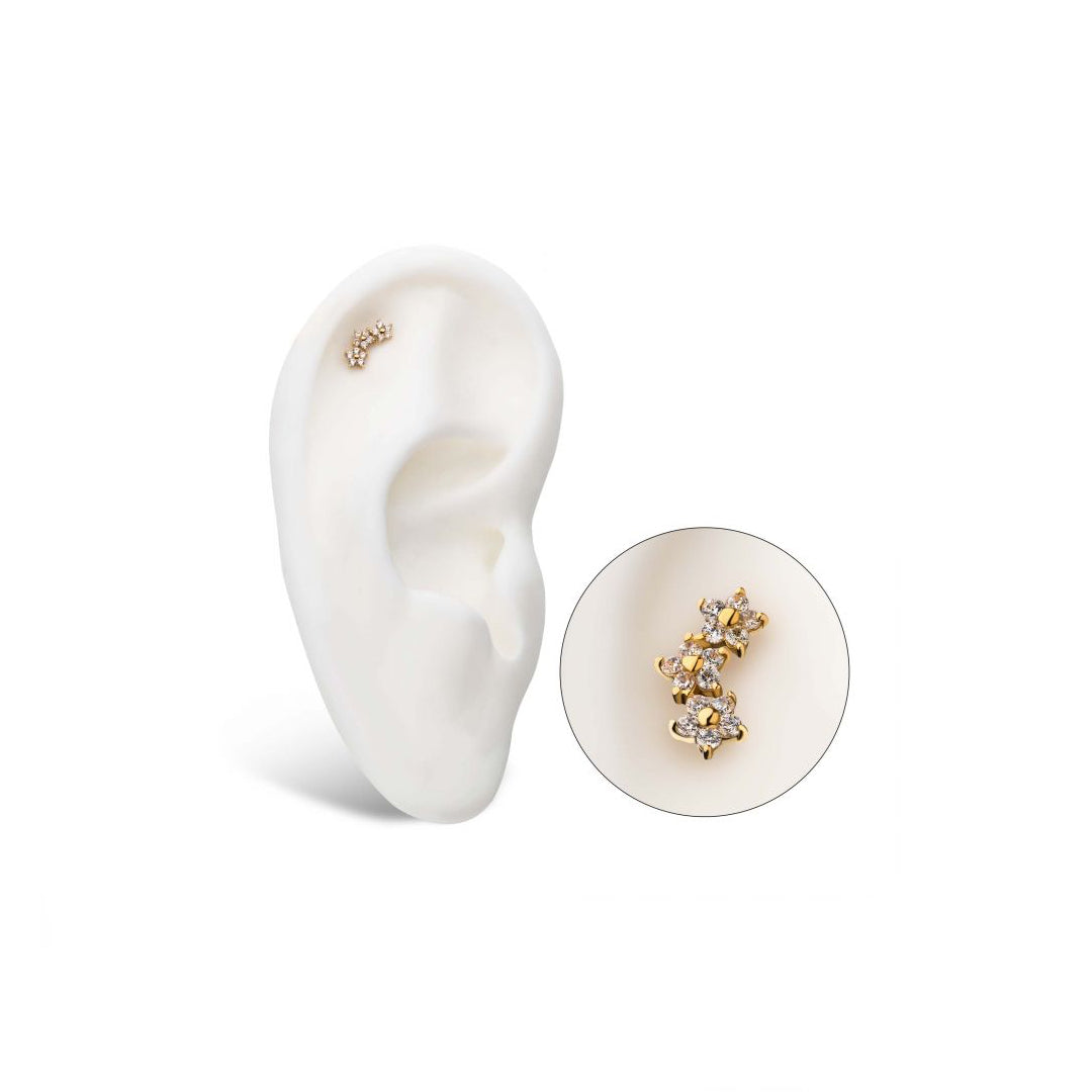 14k Solid gold trinity flowers with cz