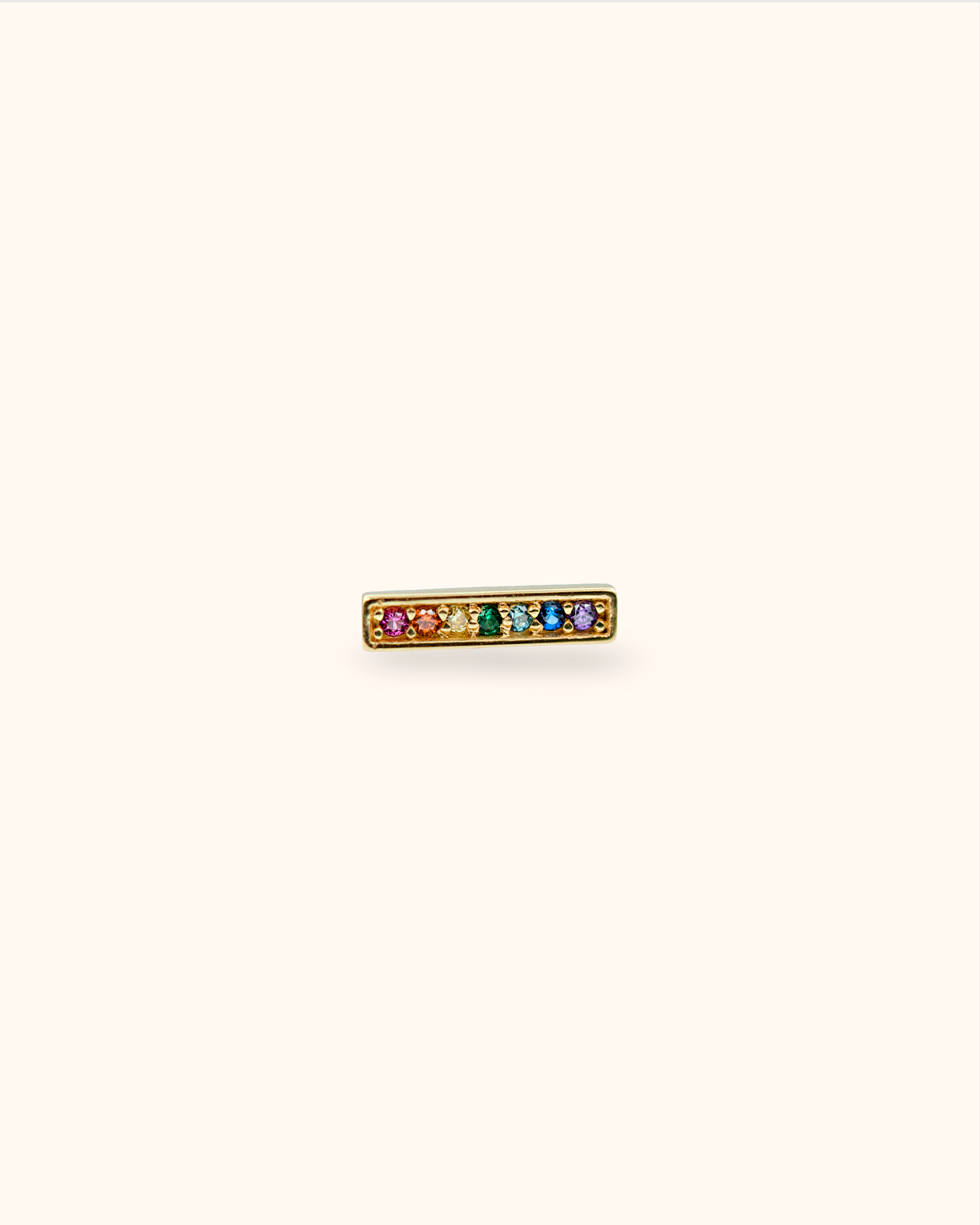 Piercing barra rectangular con circonitas arcoíris de oro sólido 14k