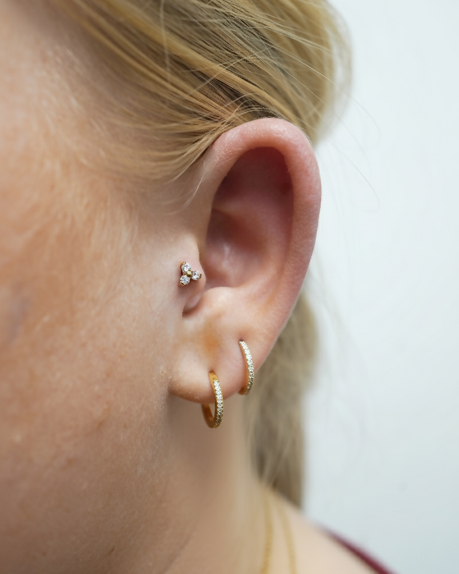 24k PVD gold trio piercing with zircons