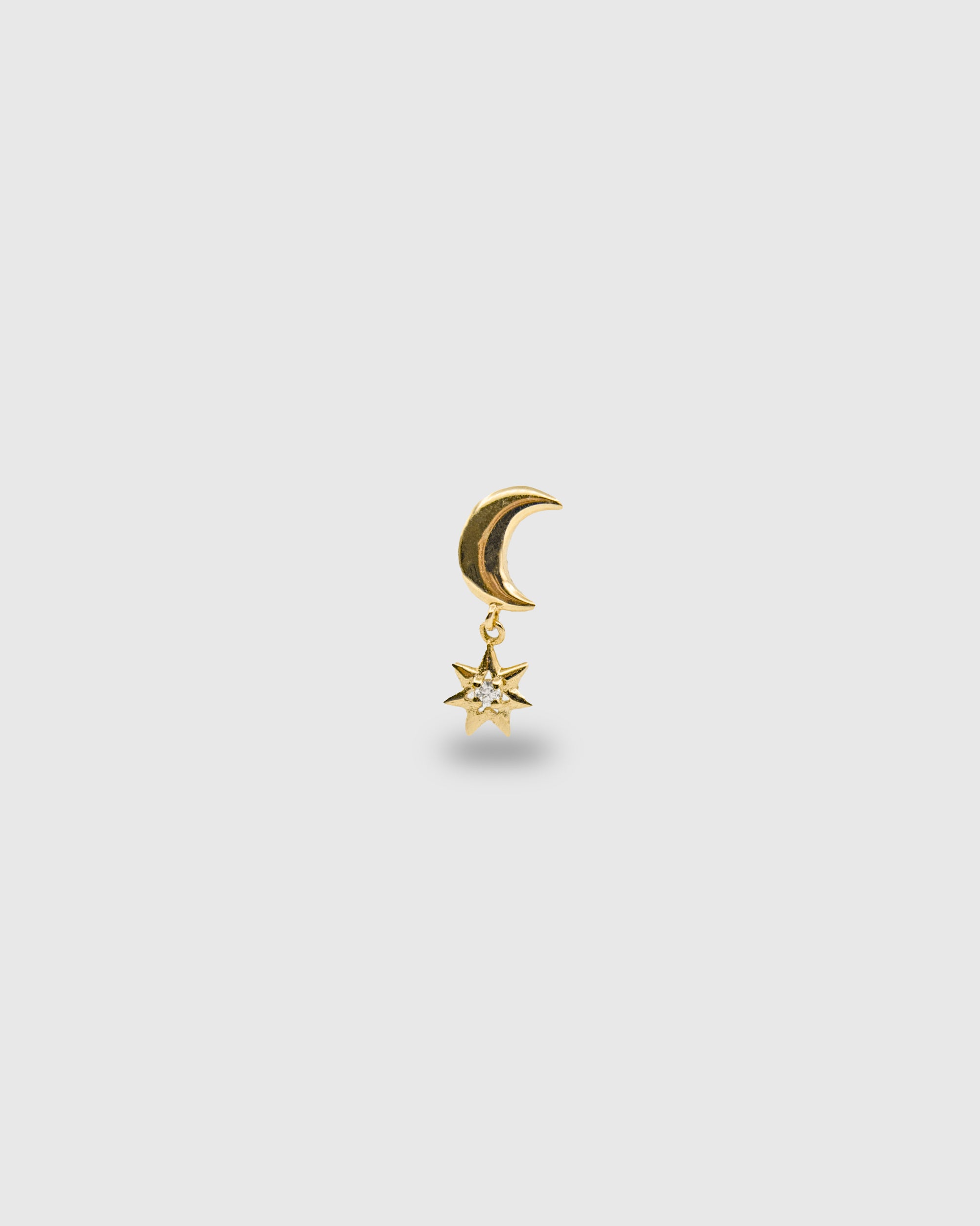 Piercing Luna de oro sólido de 14k y estrella colgante con circonita