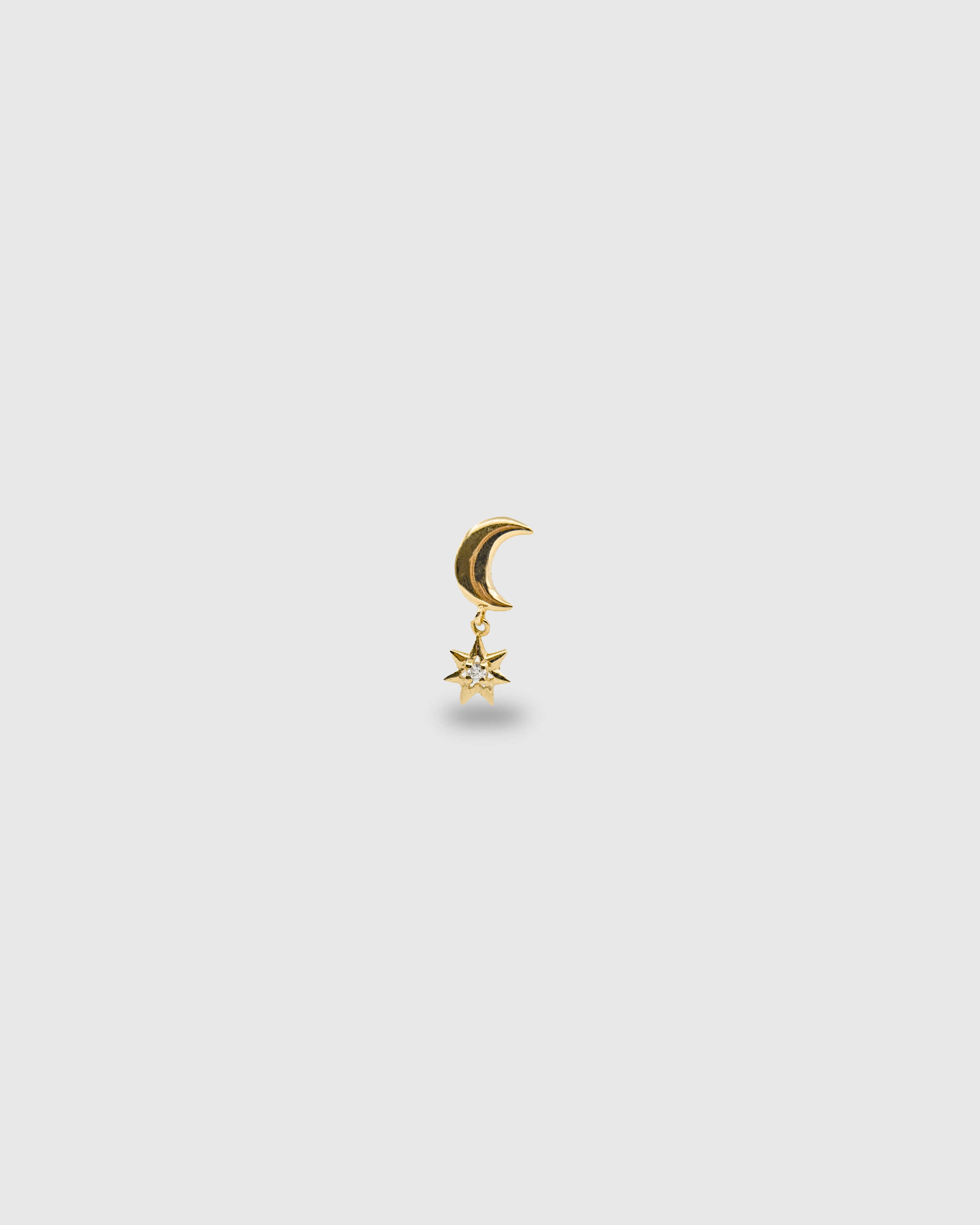 Piercing Luna de oro sólido de 14k y estrella colgante con circonita