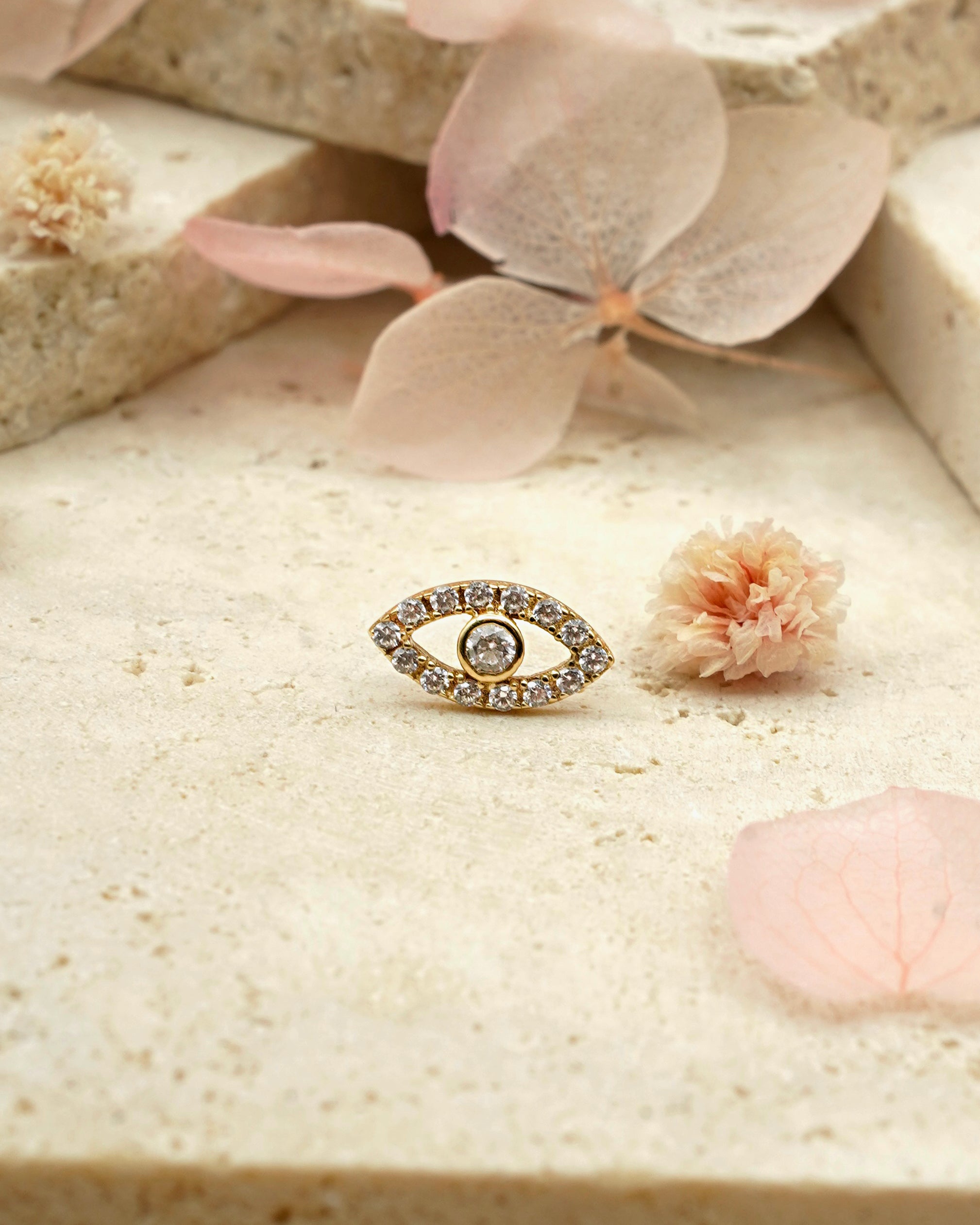 Pendiente Ojo de oro sólido de 14k con circonitas