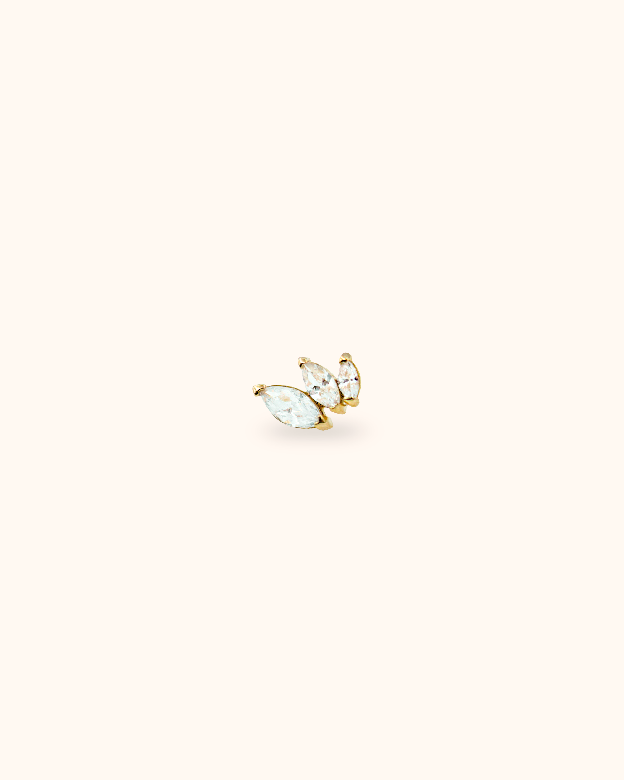 Piercing tri-marquise de oro sólido 14k y circonitas