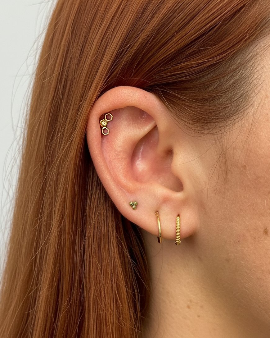14k Solid gold cut out honeycomb
