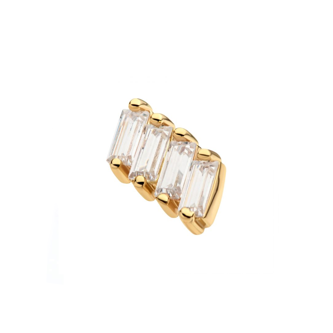 14k Solid gold cluster bar with four cz