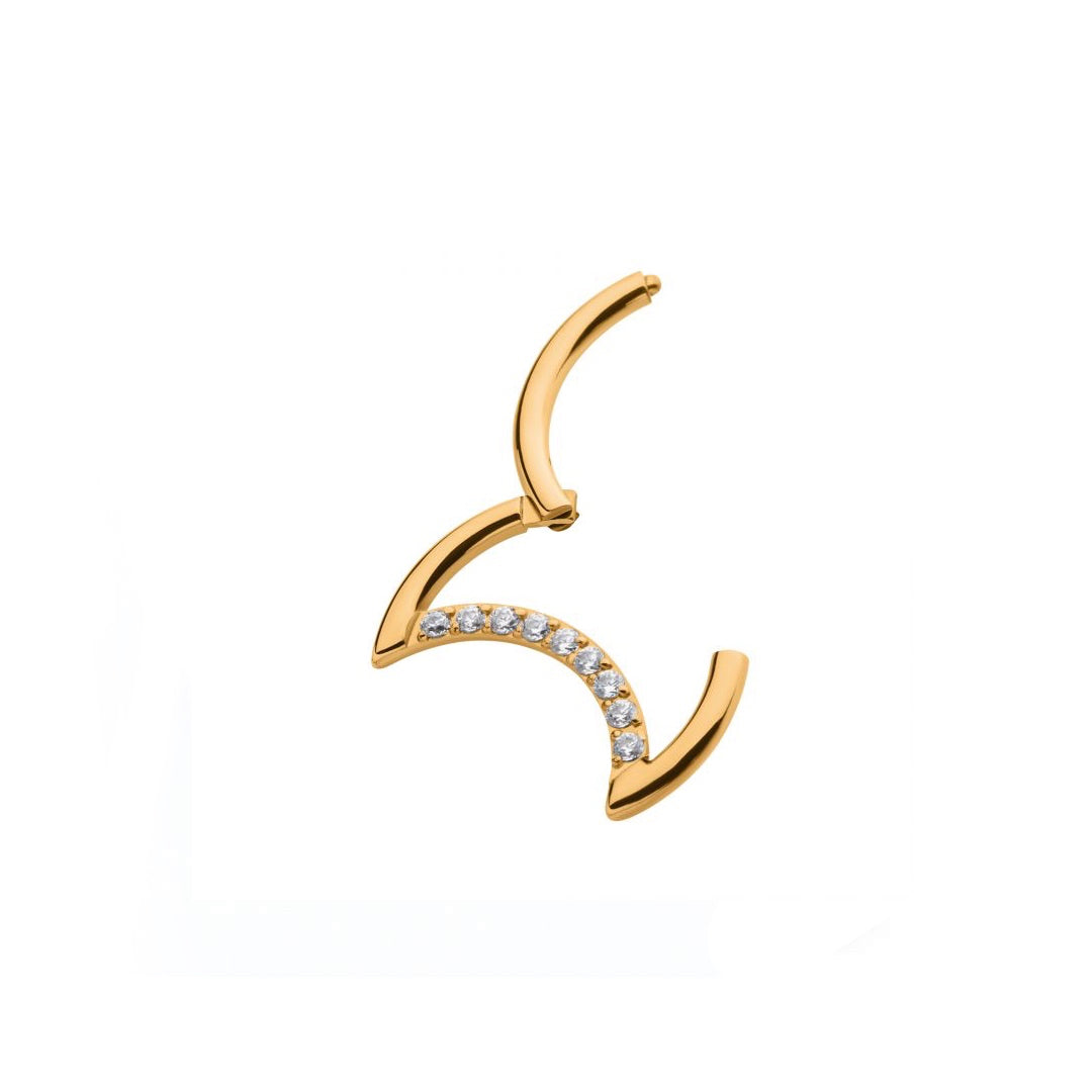 Crescent moon ring with 24k gold pvd and cz