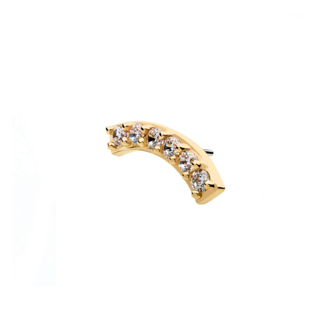 14k Solid gold curved cluster bar with cz