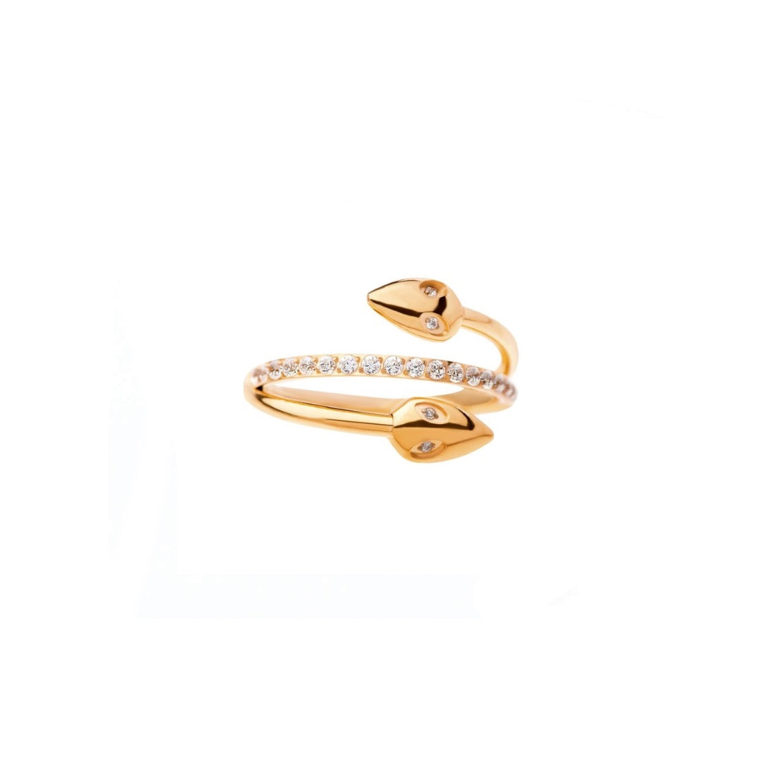 24k gold PVD ring with snakes and cz