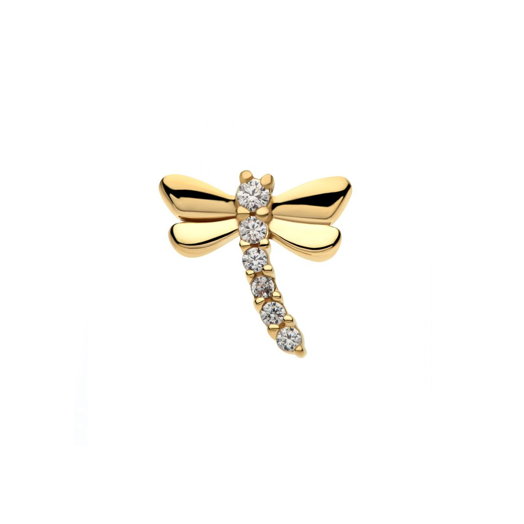14k Solid gold dragonfly with cz