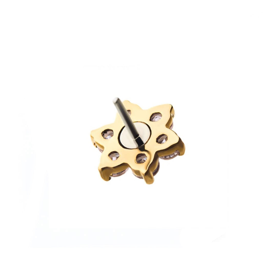 14k Solid gold flower with cz