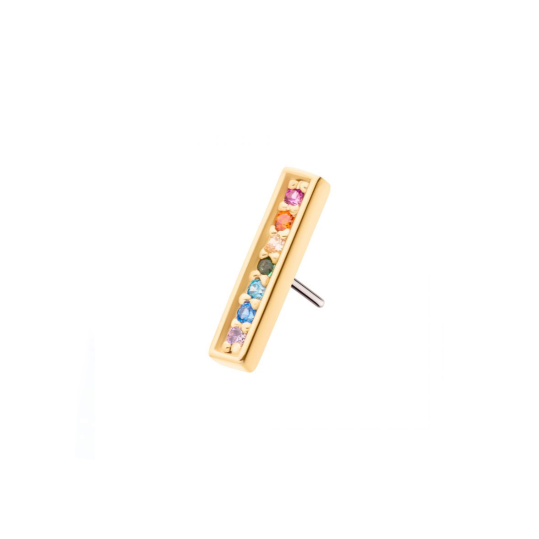14k Solid gold bar with rainbow cz