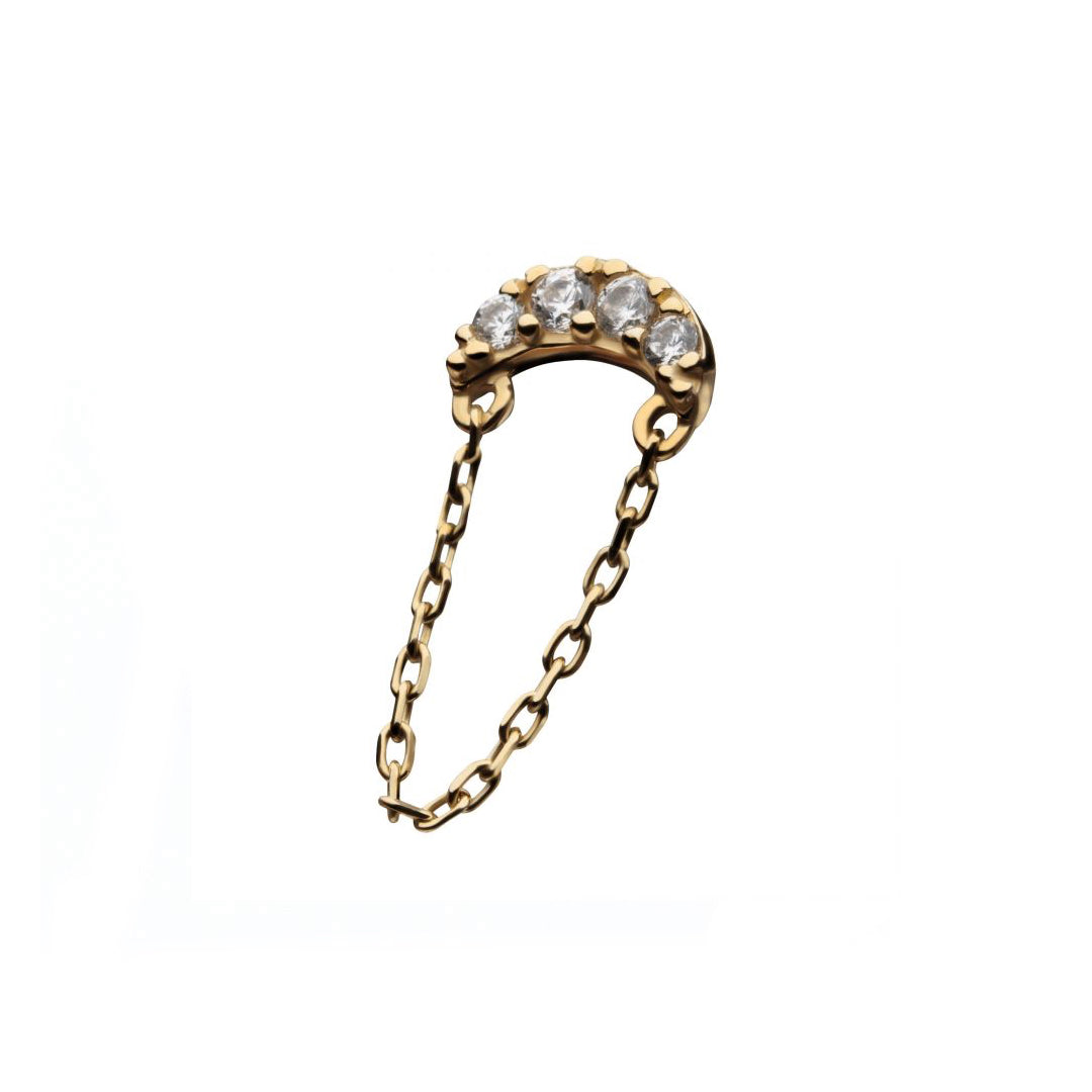 14k Solid gold crescent moon cz with chain