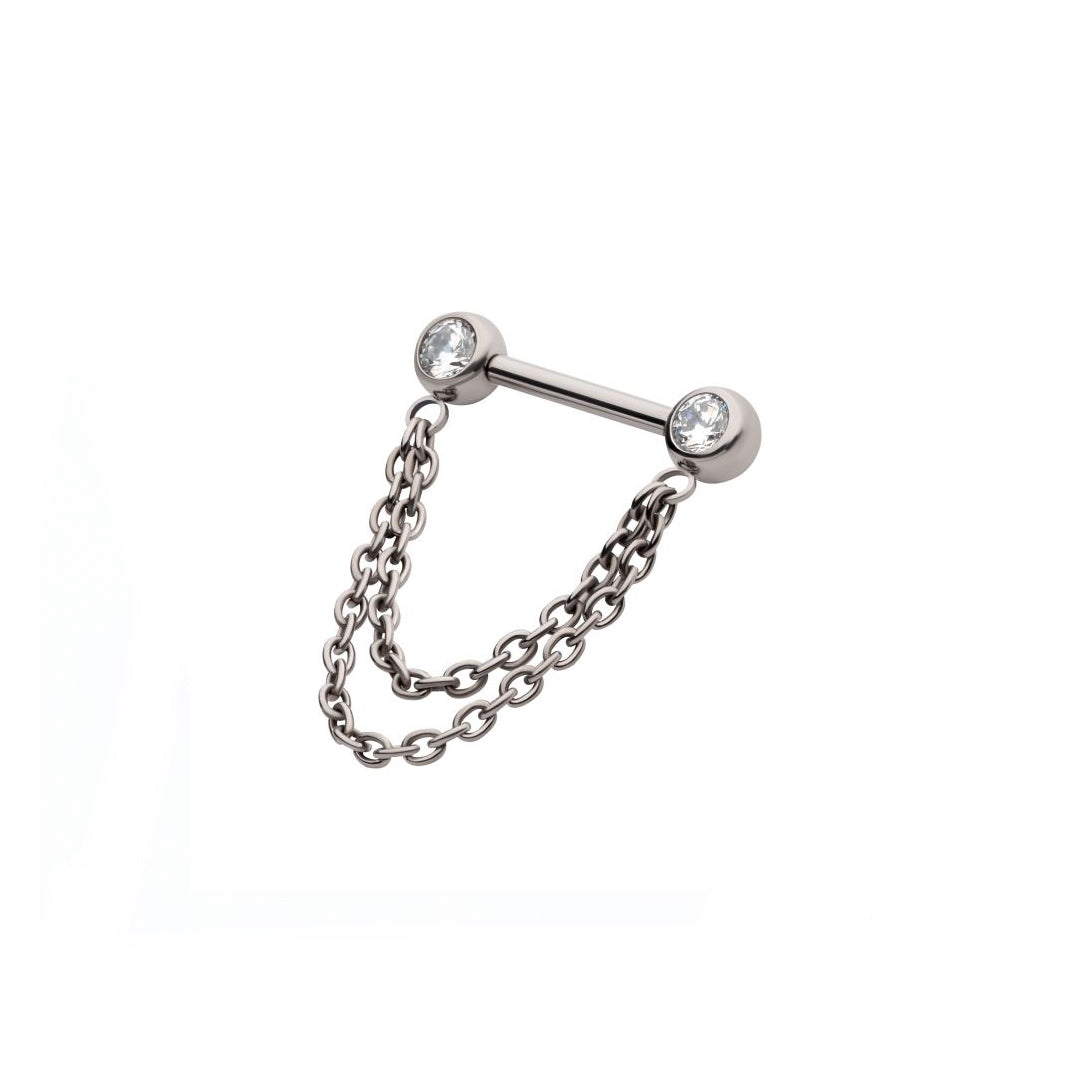 Nipple barbell with cz and chains