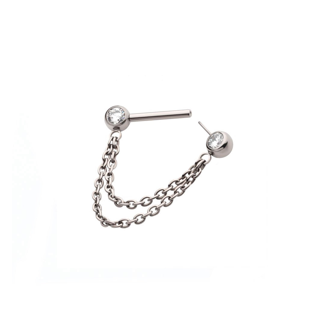 Nipple barbell with cz and chains