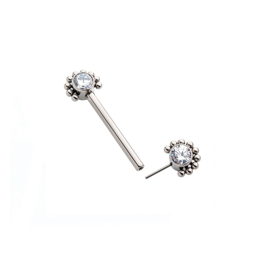 Nipple barbell with cz and beads